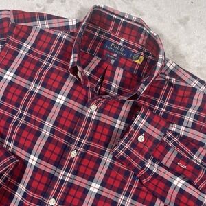 Polo Ralph Lauren Classic Fit Oxford Shirt Men‎ Large Red Plaid Preppy Pony